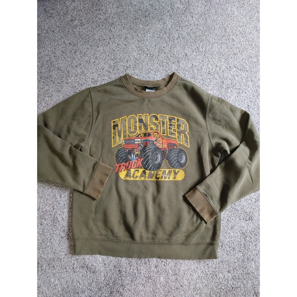 Joe Boxer Monster Truck Academy Boys Olive Green Sz 10/12 Sweatshirt Pullover